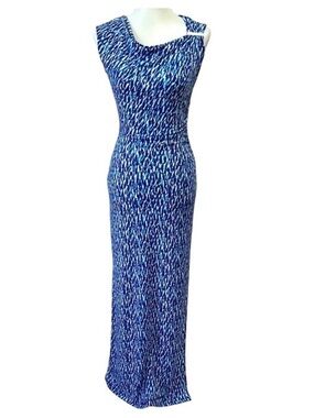 Michael Kors Asymmetrical Draped Royal Tie Dye Print Maxi Dress